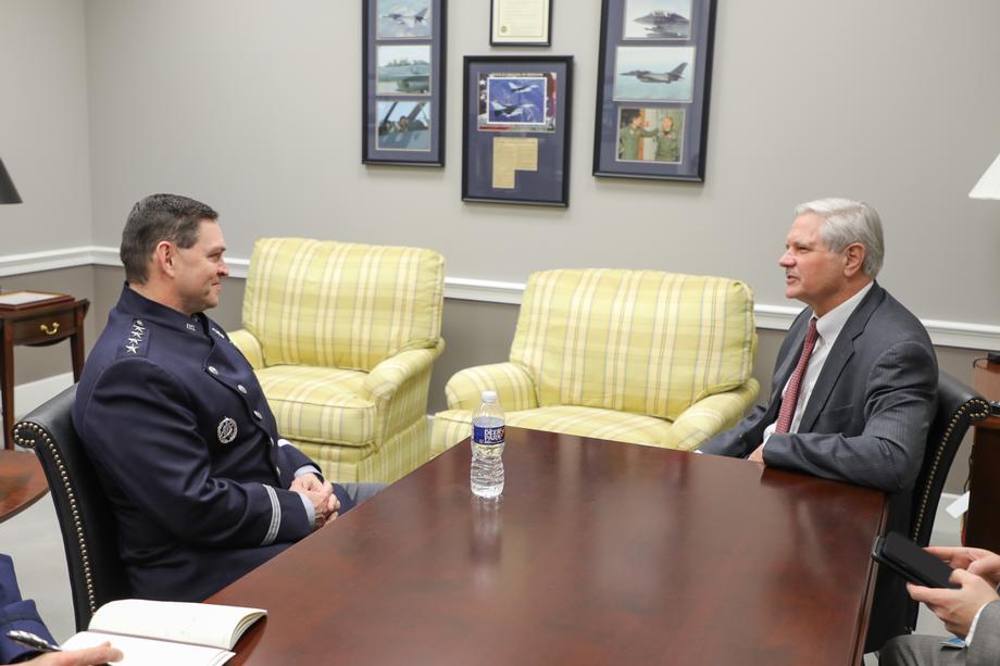 November 2022 – Senator Hoeven meets with General Saltzman, the newly confirmed Chief of Space Operations to highlight the importance of Space Force missions at Cavalier and Grand Forks AFB.