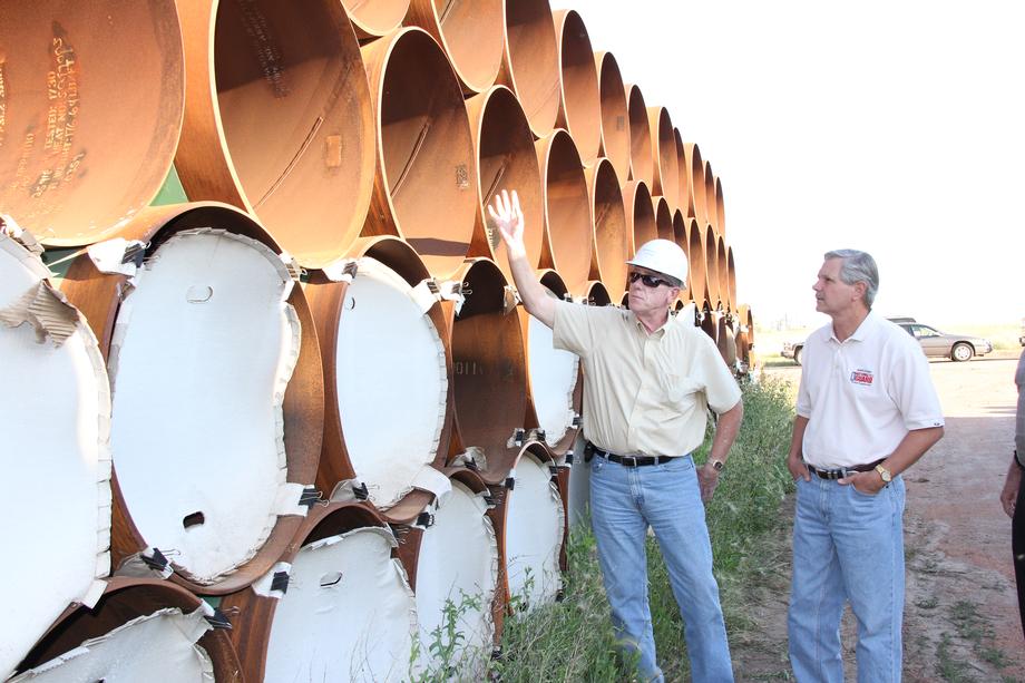 Keystone XL Pipeline in Gascoyne, ND-August 2013- Senator Hoeven visits a shipping yard near Gascoyne, North Dakota that is storing pipe for the Keystone XL pipeline.