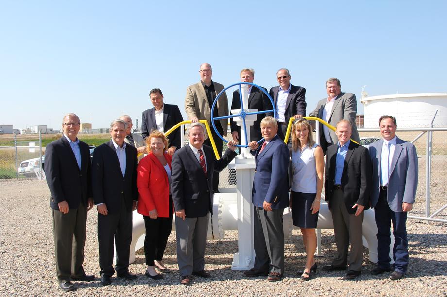 Enbridge Energy Projects -August 2013- Senator Hoeven joins Enbridge Company leaders and state and local officials at a ceremony to mark completion of the Bakken Pipeline Expansion project and the Berthold Rail facilities, and to mark the start of the Sandpiper Pipeline project. 