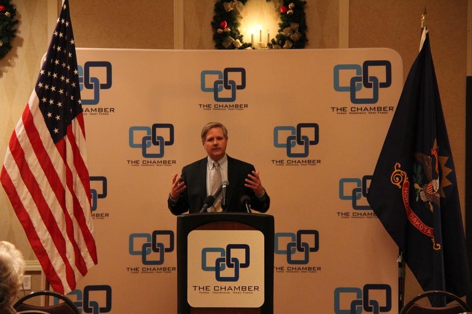 Fargo Chamber of Commerce-December 2013- Senator Hoeven provides an update to business leaders on his short-term and long-term work in Washington at an event hosted by the Fargo Moorhead West Fargo Chamber of Commerce.