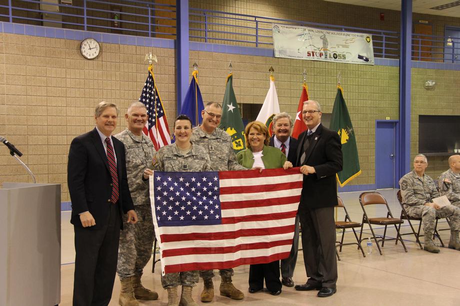 North Dakota National Guard Ceremonies-December 2013- Senator Hoeven today joins the Bismarck community to honor members of the North Dakota Army National Guard’s 1919th Contingency Contracting Team (CCT) and the 814th Medical Company (Area Support) at send-off and Freedom Salute ceremonies. 