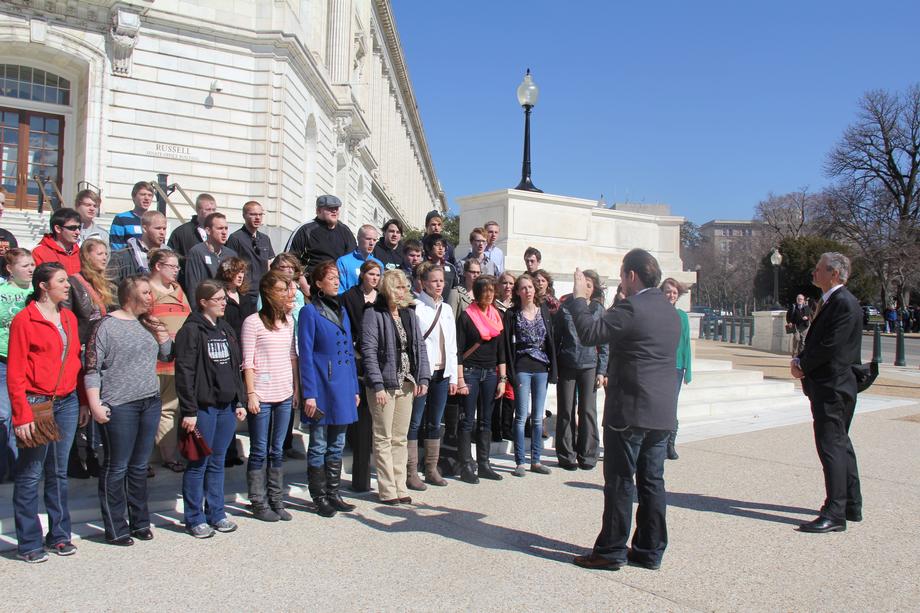Jamestown College Choir-March, 2013- The Jamestown College Choir performs a number for Senator Hoeven on the steps of the Russell Senate Office Building.