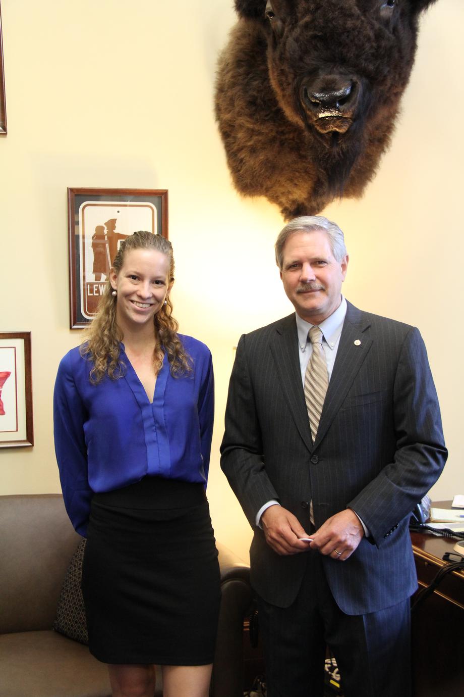 North Dakota's Youth Service America Ambassador-September 2013- Senator Hoeven visits with Hannah Bahnmiller, a UND student named as North Dakota's Youth Service America Ambassador.