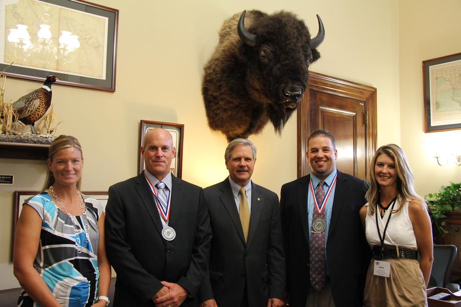 ND Principals of the Year-September 2013- Senator Hoeven congratulates North Dakota's Principals of the Year, Ned Clooten and Kevin Hoherz.