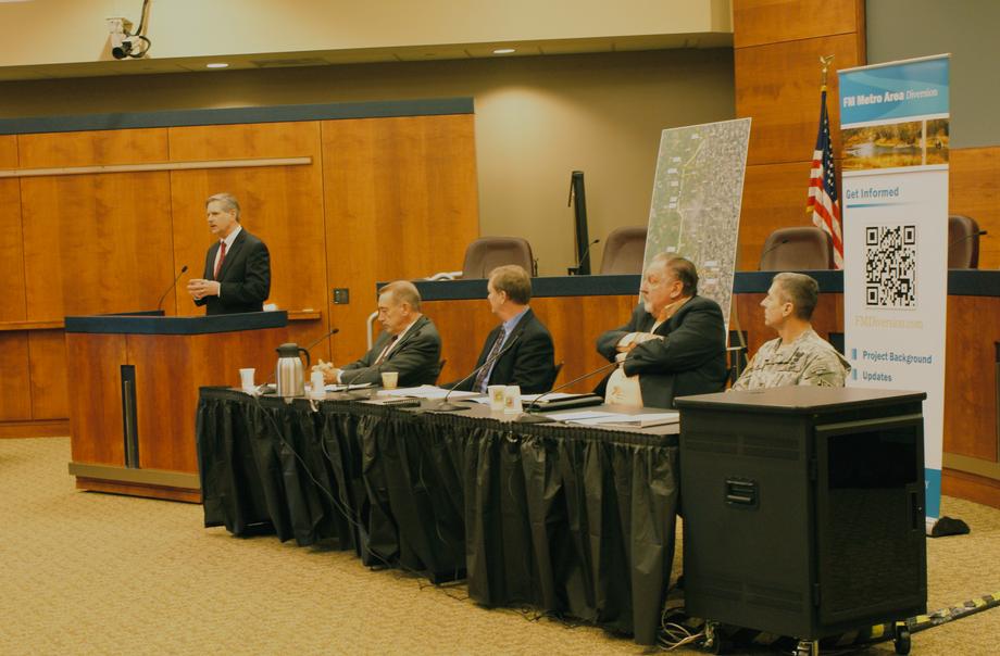 Fargo Moorhead Diversion Signing-December 2011- Senator John Hoeven  joins state and local officials at a signing ceremony marking approval of the Army Corps of Engineers’ Chiefs Report for the Fargo-Moorhead flood protection project . 