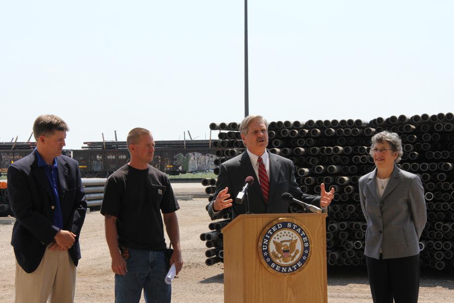 DEJA Legislation News Conference in Bismarck-July, 2012- Senator Hoeven outlines his new legislation, the Domestic Energy and Jobs Act of 2012 (DEJA), at Tubular Transport and Logistics (TTL), a pipeline delivery company located at Bismarck’s Northern Plains Commerce Center, to underscore America’s need for robust energy infrastructure as part of a comprehensive plan to jumpstart America’s energy industry, boost the economy and create jobs for the nation.