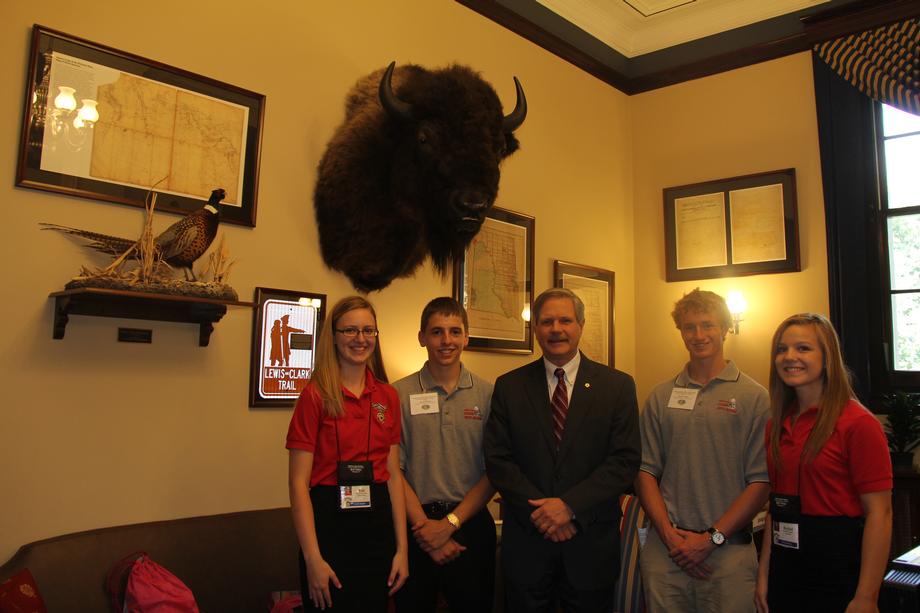 ND Boys and Girls Legion-July, 2012- Senator Hoeven welcomes the North Dakota Boys and Girls Nation representatives, Kali, Aaron, Austin and Rachel to the Capitol