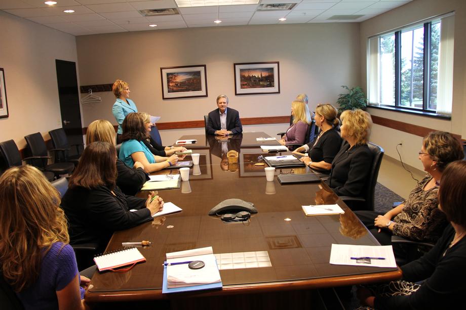 Aetna Site Visit-September 2011- Senator Hoeven meets with Aetna officials in Bismarck, before a tour of their facility.