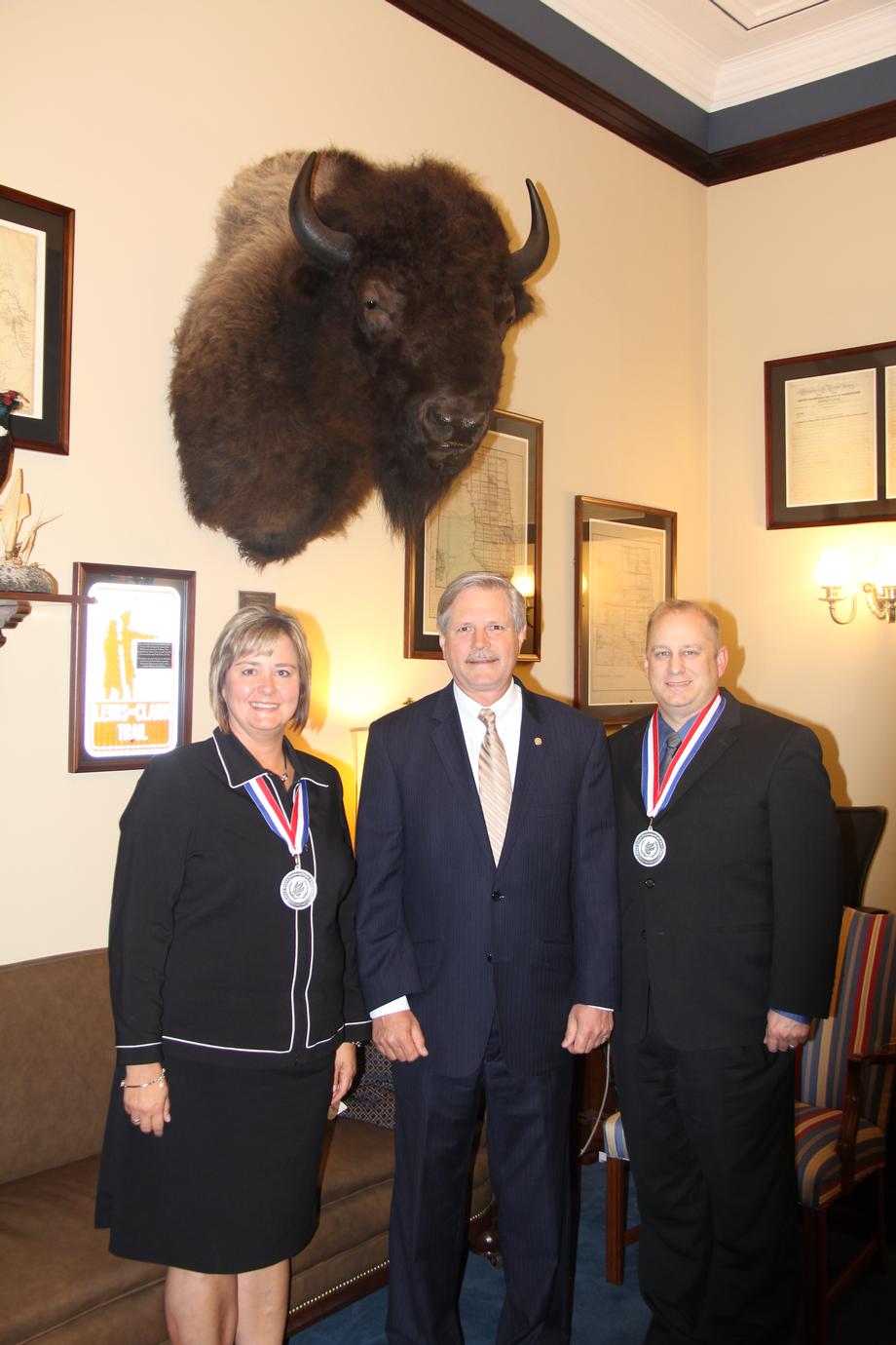 ND Principals of the Year-September, 2012- Senator Hoeven congratulates Tonya Hunskor of Minot and Todd Kaylor of Beulah for being named North Dakota Principals of the Year. 