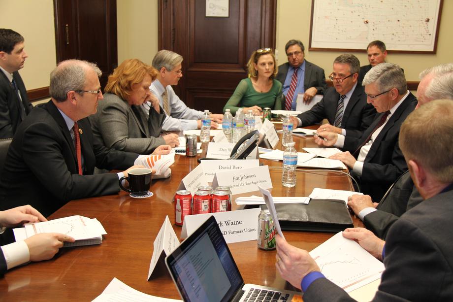 Railway Meeting-February 2014- Senators Hoeven and Heitkamp and Congressman Cramer bring together BNSF Railway Executive Director Matt Rose and senior officials of American Crystal Sugar and Farmers Union to help resolve shipping delays for agriculture products and sugar that have occurred this winter.