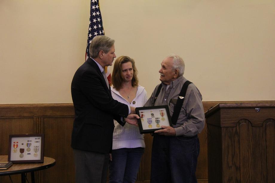 Medal Presentation in Minot-November 2014 - Senator Hoeven presents military medals to veterans in Minot.