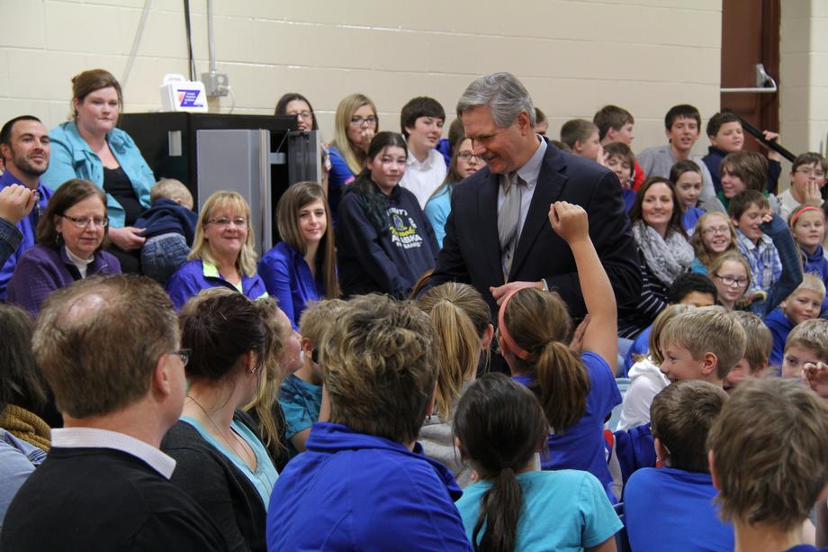 Manvel School Blue Ribbon Event-November 2014- Senator Hoeven congratulates the students, educators and families of Manvel Elementary School on their designation as a 2014 National Blue Ribbon School Award Winner.