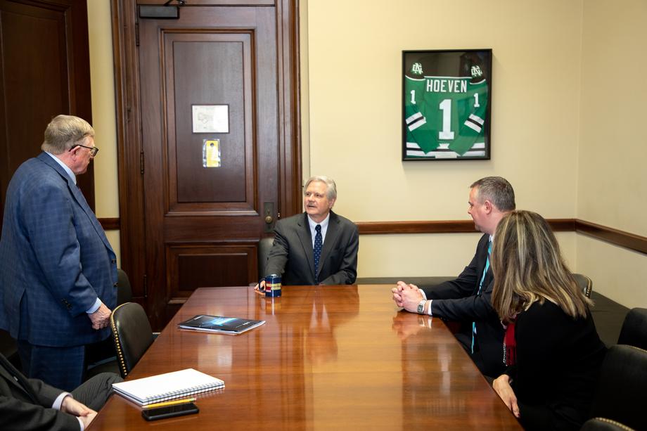 March 2022 - Senator Hoeven discusses efforts to promote access to public media, news and sports with members of the North Dakota Broadcasters Association.