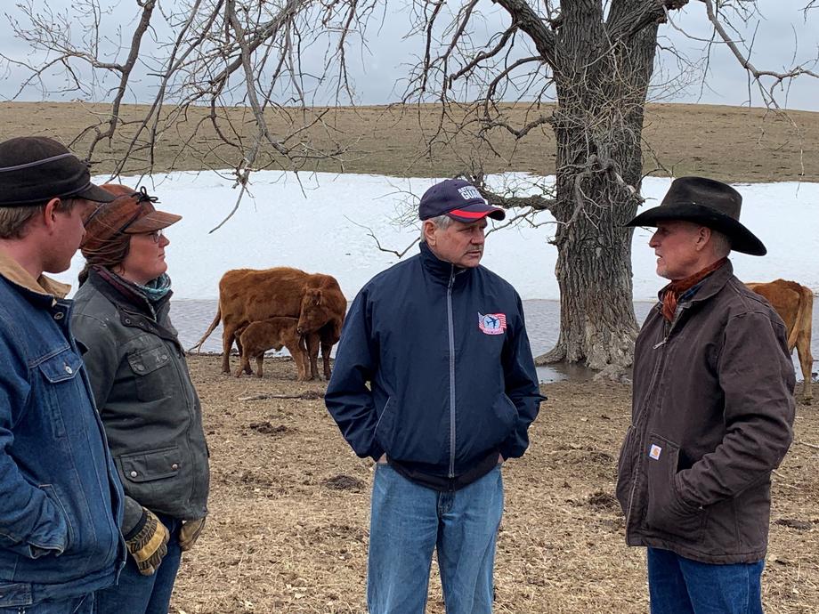 April 2022 - Senator Hoeven reviews the impacts and damage of severe weather at a ranch near Max, ND.