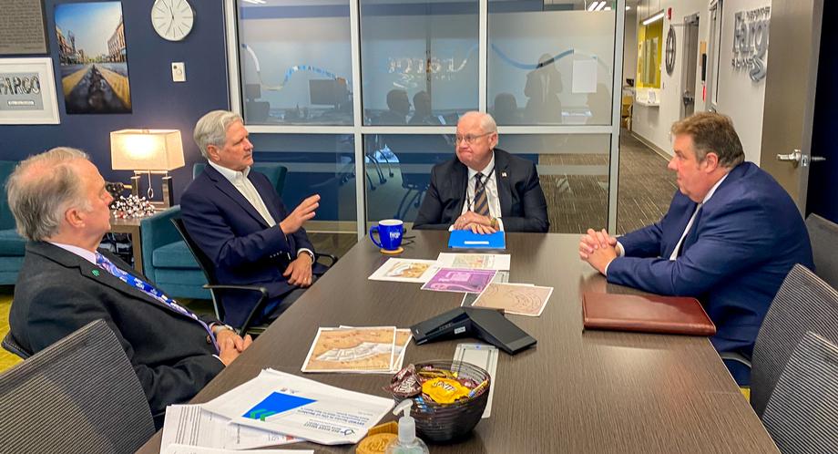 October 2022 – Senator Hoeven discusses enhancing the facilities and infrastructure at the Fargo National Cemetery with Mayor Mahoney, Mayor Dardis and Deputy Director Daniel Williams from the VA’s Fort Snelling National Cemetery.
