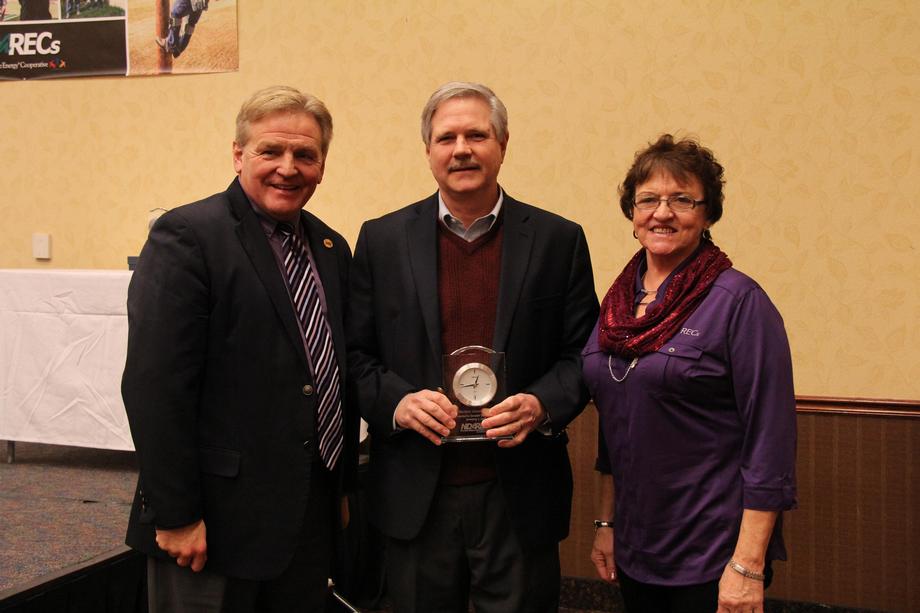 Helping Hand Award-January 2016 - The North Dakota Association of Rural Electric Cooperatives honors Senator Hoeven at their annual meeting with the Helping Hand Award. The award is given to public servants and policy makers who demonstrate strong leadership in helping Rural Electric Cooperatives obtain their policy goals.