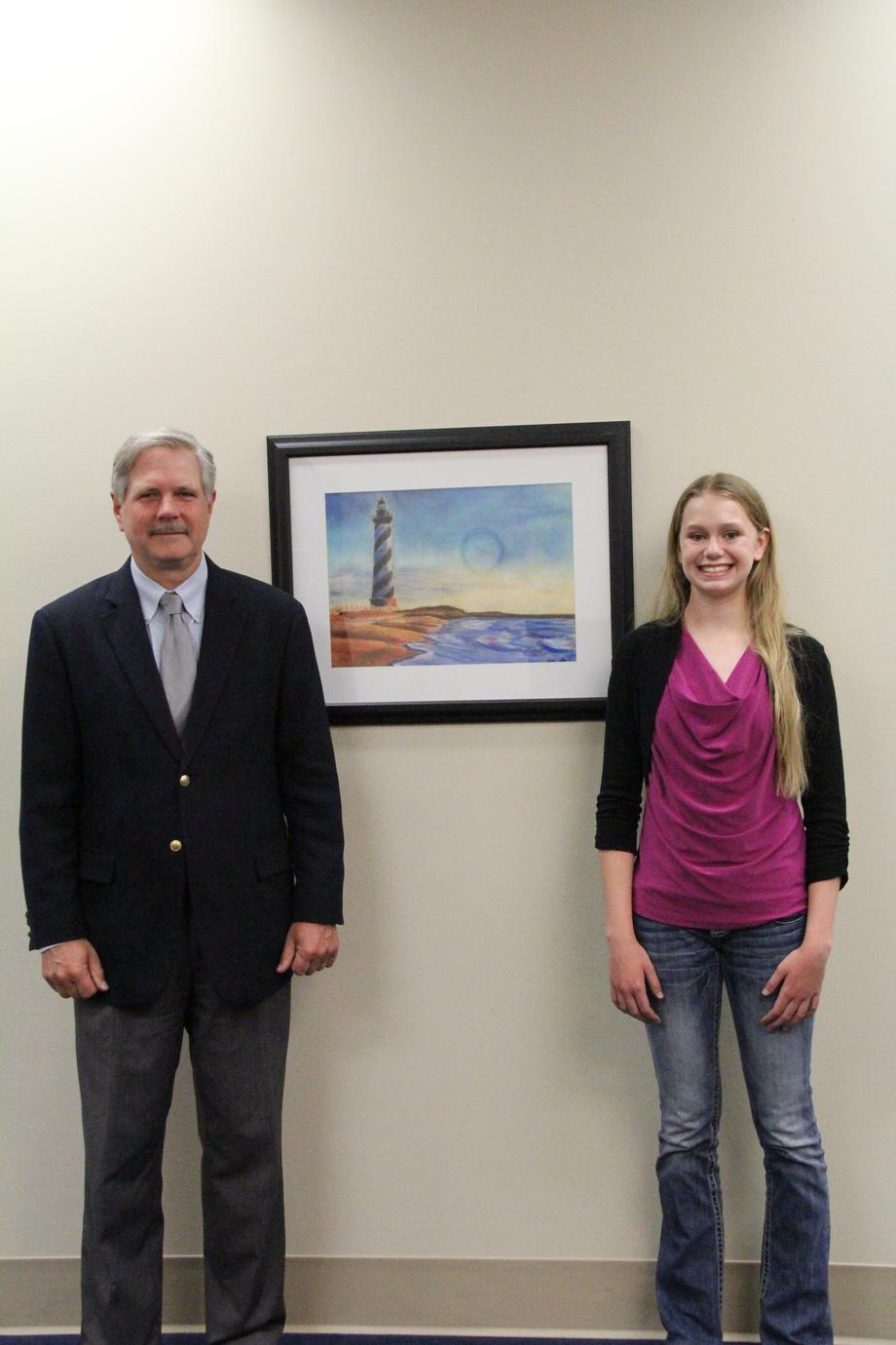 Winner of North Dakota Student Art Show-August 2015 - Senator Hoeven congratulates Amy, a high school student from North Dakota, on winning the Northern Vision Award in the North Dakota Student Art Show. Her work is on display in Senator Hoeven's Bismarck office