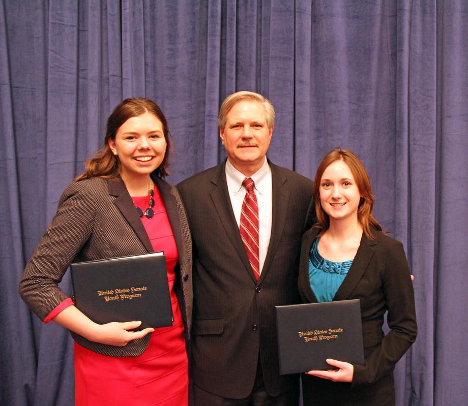 U.S. Senate Youth Program-March 2015 - Senator Hoeven welcomes North Dakota's delegates to the Senate Youth Program, Andie Chandler and Casondra Rutschke, to Washington, D.C.