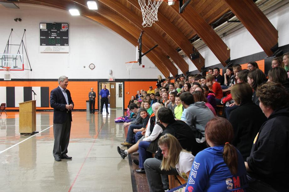 McClusky High School Computer Donation-November 2015 - Senator Hoeven presents computers to the students at McClusky High School to make sure students stay at the forefront of innovation.