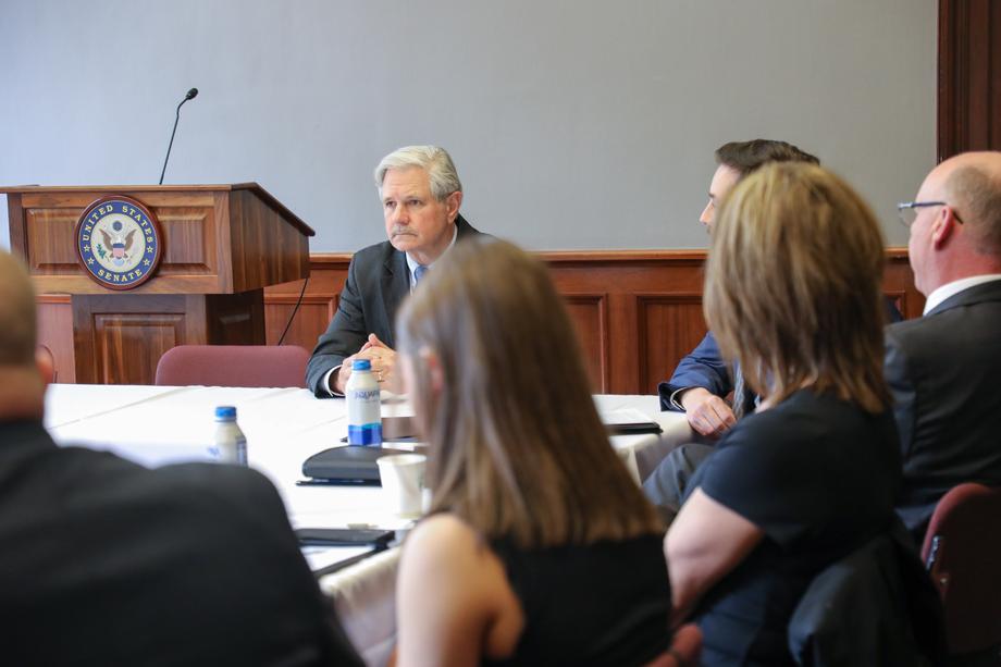 May 2022 - Senator Hoeven discusses efforts to support electric coops' efforts to keep the lights on with members of NDAREC.