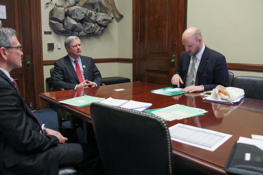 February 2019 - Senator Hoeven meets with representatives from SMP Health Systems in Fargo.