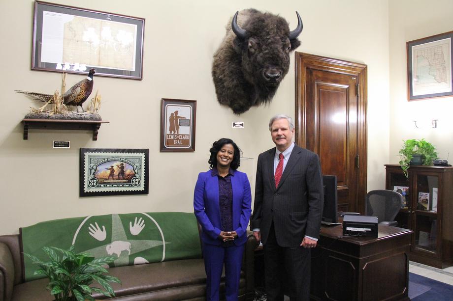 February 2019 - Senator Hoeven meets with his guest to the President’s State of the Union Address, Bethlehem Gronneberg, Founder and CEO of UCodeGirl.