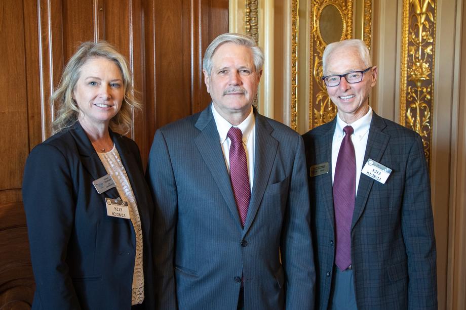 February 2023 - Senator Hoeven visits with Valley City Mayor Dave Carlsrud and Gwen Crawford to discuss the importance of 24/7 baseload power generation and Missouri River Energy Services' efforts to provide affordable and reliable power to North Dakota communities.